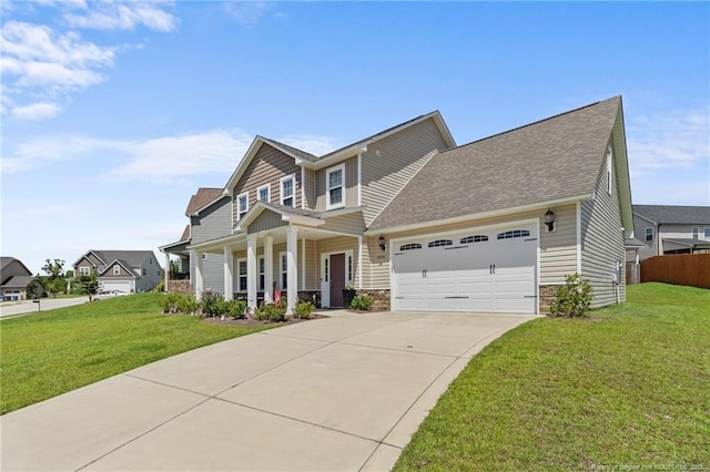 craftsman-style house with a front lawn and a garage