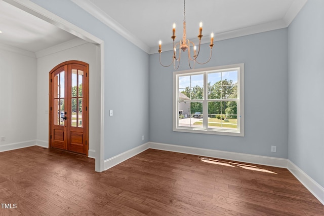 100 N Ridge View Way, Franklinton, NC 27525 - entrance foyer with crown molding, a chandelier, dark wood-style floors, and baseboards