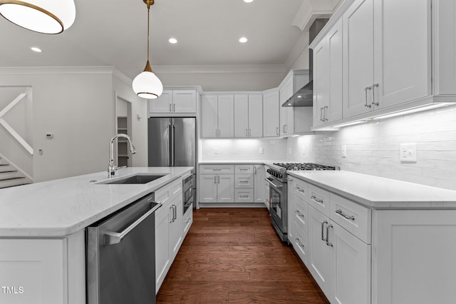100 N Ridge View Way, Franklinton, NC 27525 - kitchen with high end appliances, a sink, ornamental molding, white cabinets, and recessed lighting