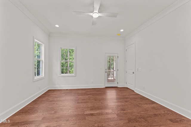 100 N Ridge View Way, Franklinton, NC 27525 - empty room with plenty of natural light, wood finished floors, ceiling fan, ornamental molding, and baseboards