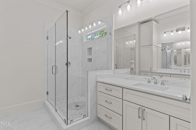 100 N Ridge View Way, Franklinton, NC 27525 - bathroom with a stall shower, marble finish flooring, and vanity