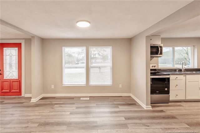 interior space featuring a healthy amount of sunlight, stainless steel appliances, and white cabinetry