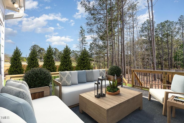 600 Darian Woods Dr, Holly Springs, NC 27540 - wooden terrace featuring outdoor lounge area