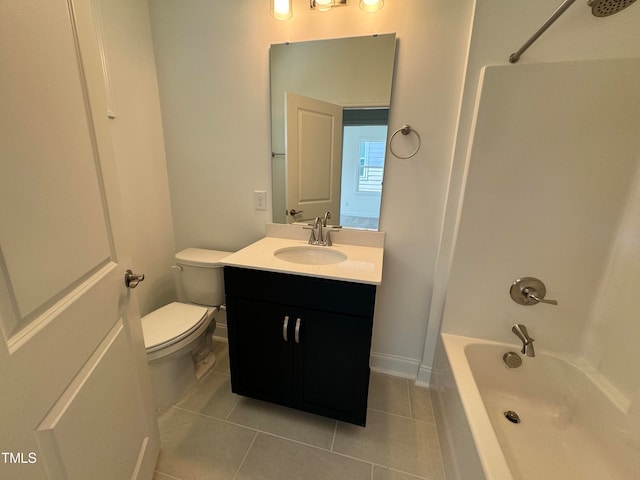 full bathroom featuring shower / bath combination, tile patterned flooring, toilet, and vanity