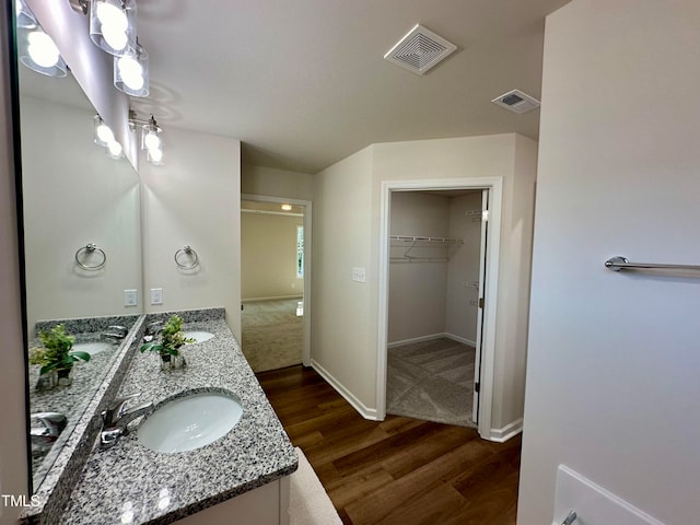 bathroom with vanity and hardwood / wood-style floors