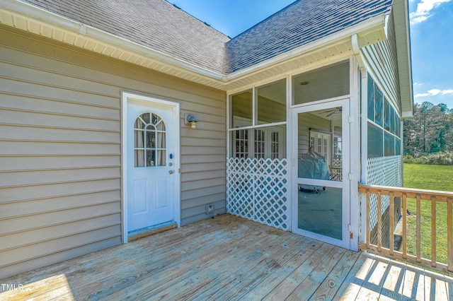 deck featuring a sunroom