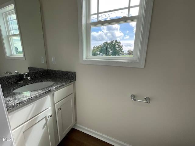 bathroom featuring wood-type flooring and vanity