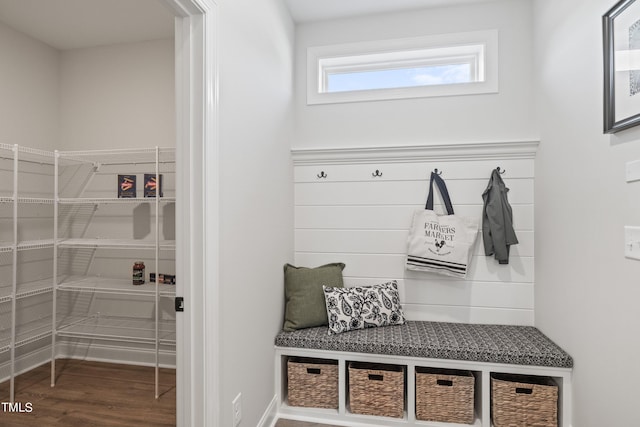 mudroom with wood finished floors