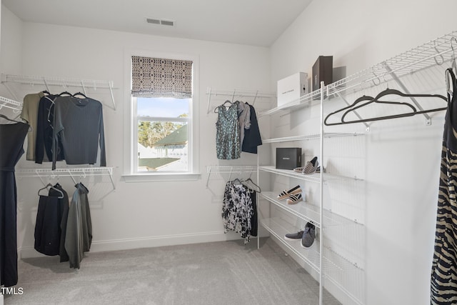 spacious closet featuring carpet and visible vents