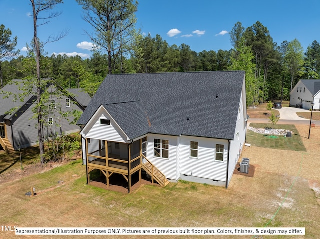 back of house with a yard, a sunroom, a patio area, and central AC unit