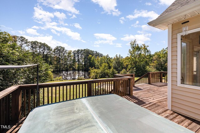 deck with a water view