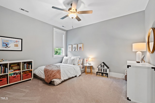 bedroom with carpet flooring and ceiling fan