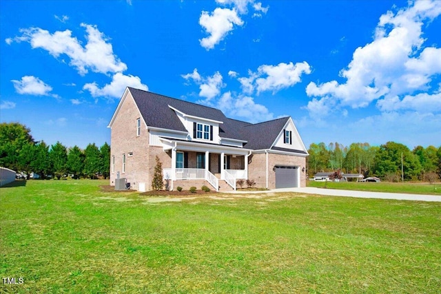 46 Otter Hole Dr, Kenly, NC 27542 - view of front of home featuring a front lawn, brick siding, central AC unit, a porch, and driveway