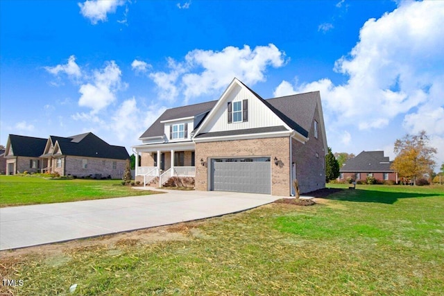 46 Otter Hole Dr, Kenly, NC 27542 - view of front facade featuring a porch, a front yard, brick siding, concrete driveway, and an attached garage
