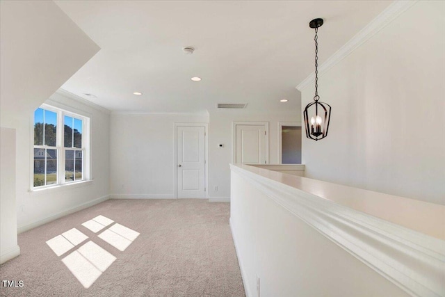 46 Otter Hole Dr, Kenly, NC 27542 - corridor with ornamental molding, light carpet, recessed lighting, and visible vents