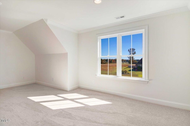 46 Otter Hole Dr, Kenly, NC 27542 - additional living space featuring carpet floors, baseboards, visible vents, and vaulted ceiling