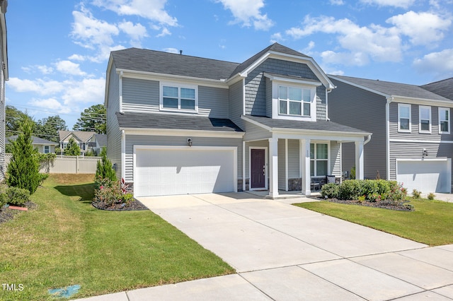 view of front facade with a front lawn and a garage