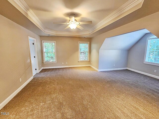 additional living space featuring ceiling fan and carpet