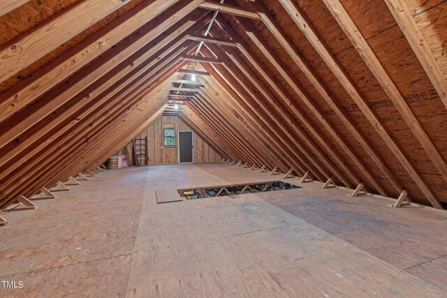 view of unfinished attic