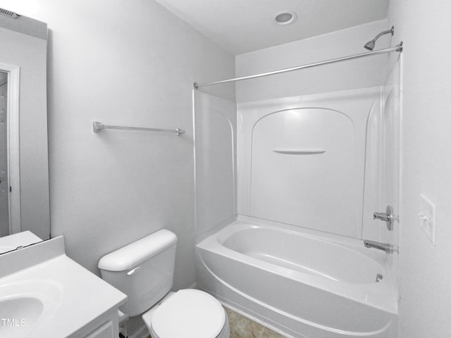 full bathroom featuring visible vents, vanity, toilet, and shower / bathtub combination