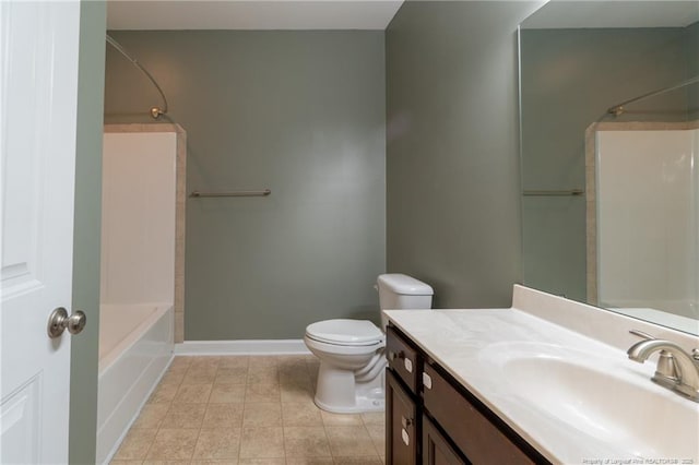 full bathroom with vanity, shower / bathtub combination, and toilet