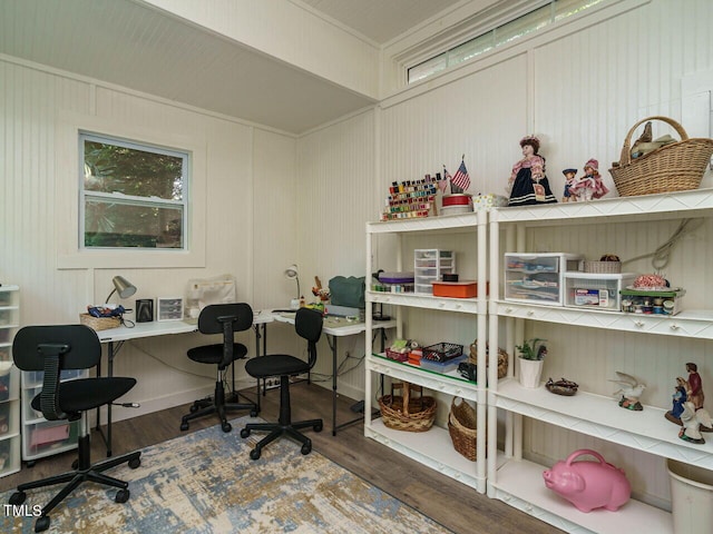 office space featuring dark hardwood / wood-style floors