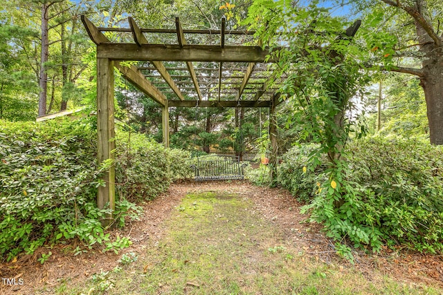 view of yard with a pergola