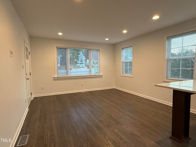 interior space with a healthy amount of sunlight and dark hardwood / wood-style flooring