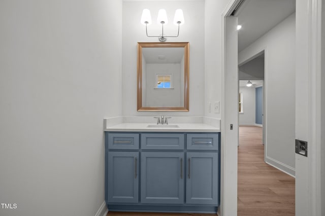 bathroom featuring vanity and hardwood / wood-style floors