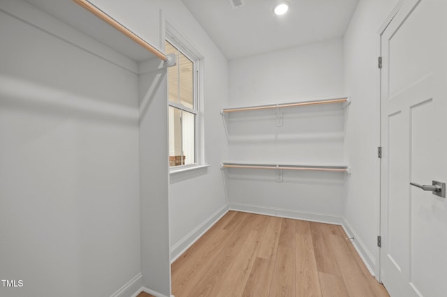 spacious closet featuring light hardwood / wood-style floors