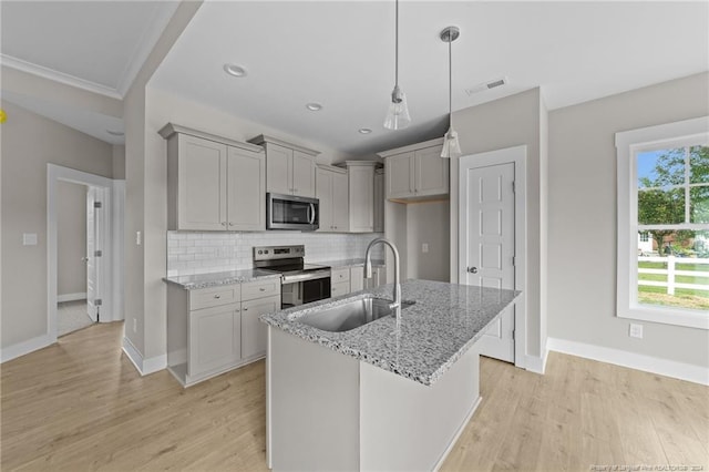 300 Fields Rd Lot 5, Pikeville, NC 27863 - kitchen featuring light stone counters, stainless steel appliances, sink, and light hardwood / wood-style floors