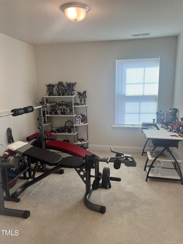 1565 Sage Treee Dr, Zebulon, NC 27597 - workout area featuring carpet floors, baseboards, and visible vents