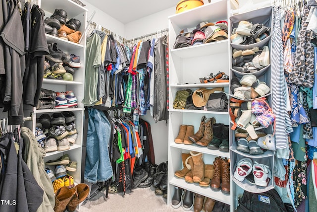 walk in closet featuring carpet