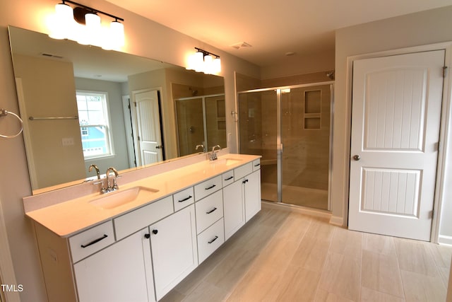 bathroom with vanity and walk in shower