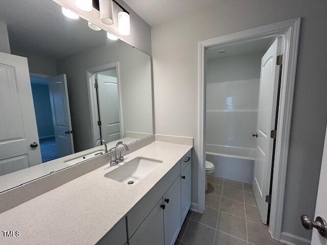 bathroom with tile patterned floors, vanity, and toilet