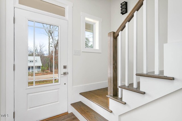 foyer entrance featuring dark hardwood / wood-style flooring