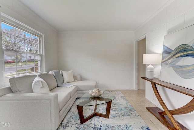 living room featuring light tile patterned floors