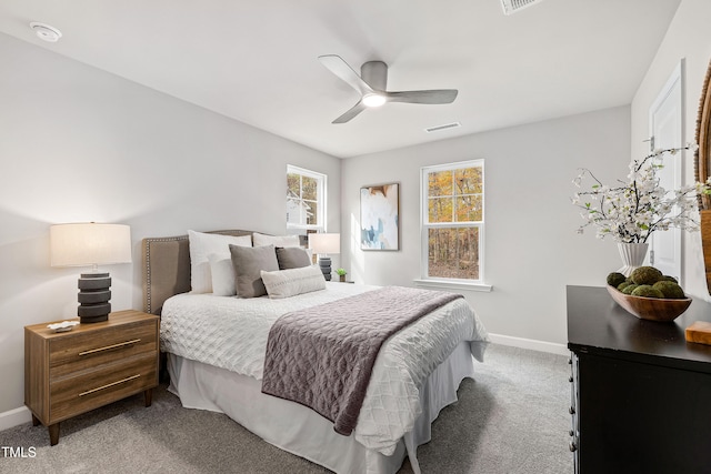 bedroom with carpet flooring and ceiling fan