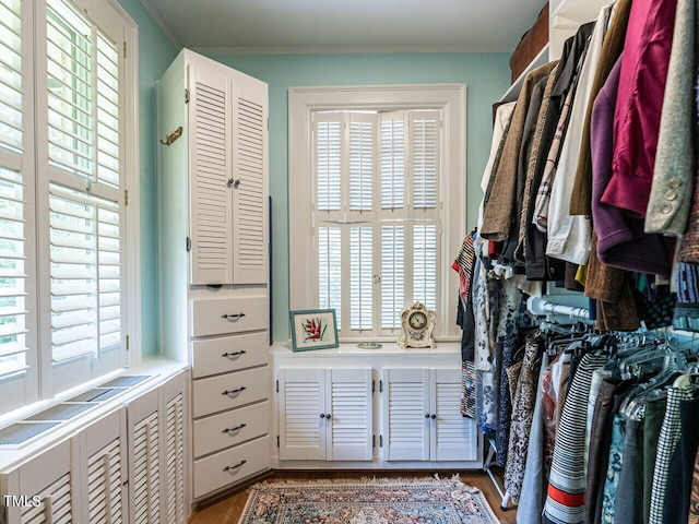 walk in closet with light wood-type flooring