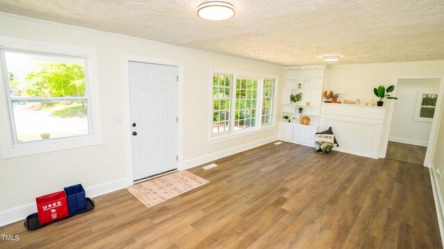 foyer featuring a textured ceiling, hardwood / wood-style floors, and a wealth of natural light