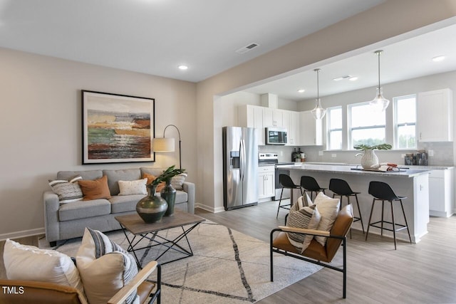 living room featuring light hardwood / wood-style flooring