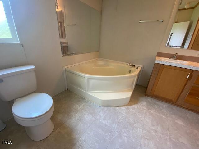 bathroom featuring vanity, toilet, and a bathtub