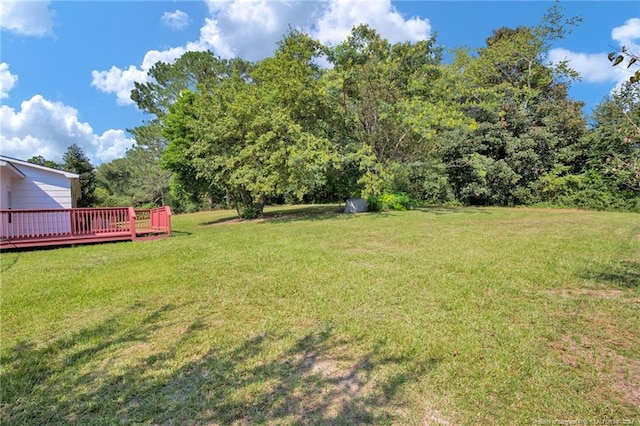 view of yard featuring a wooden deck