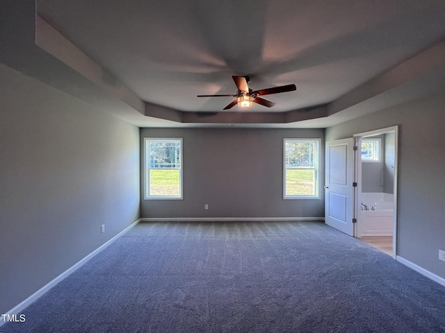 194 Lotus Ave, Smithfield, NC 27577 - empty room with a tray ceiling, baseboards, a wealth of natural light, and a ceiling fan