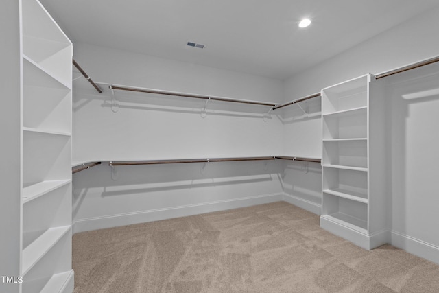 spacious closet featuring light carpet