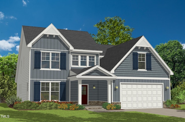 view of front facade with a garage and a front yard