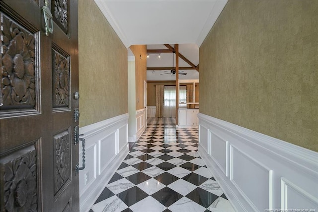 hallway with ornamental molding