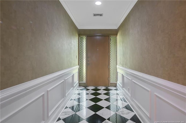 2116 Winterlochen Rd, Fayetteville, NC 28305 - corridor featuring a decorative wall, ornamental molding, and visible vents