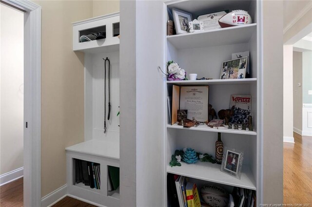 mudroom featuring wood-type flooring