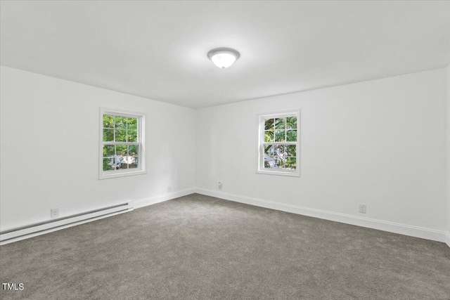 spare room featuring a wealth of natural light, carpet, and baseboard heating